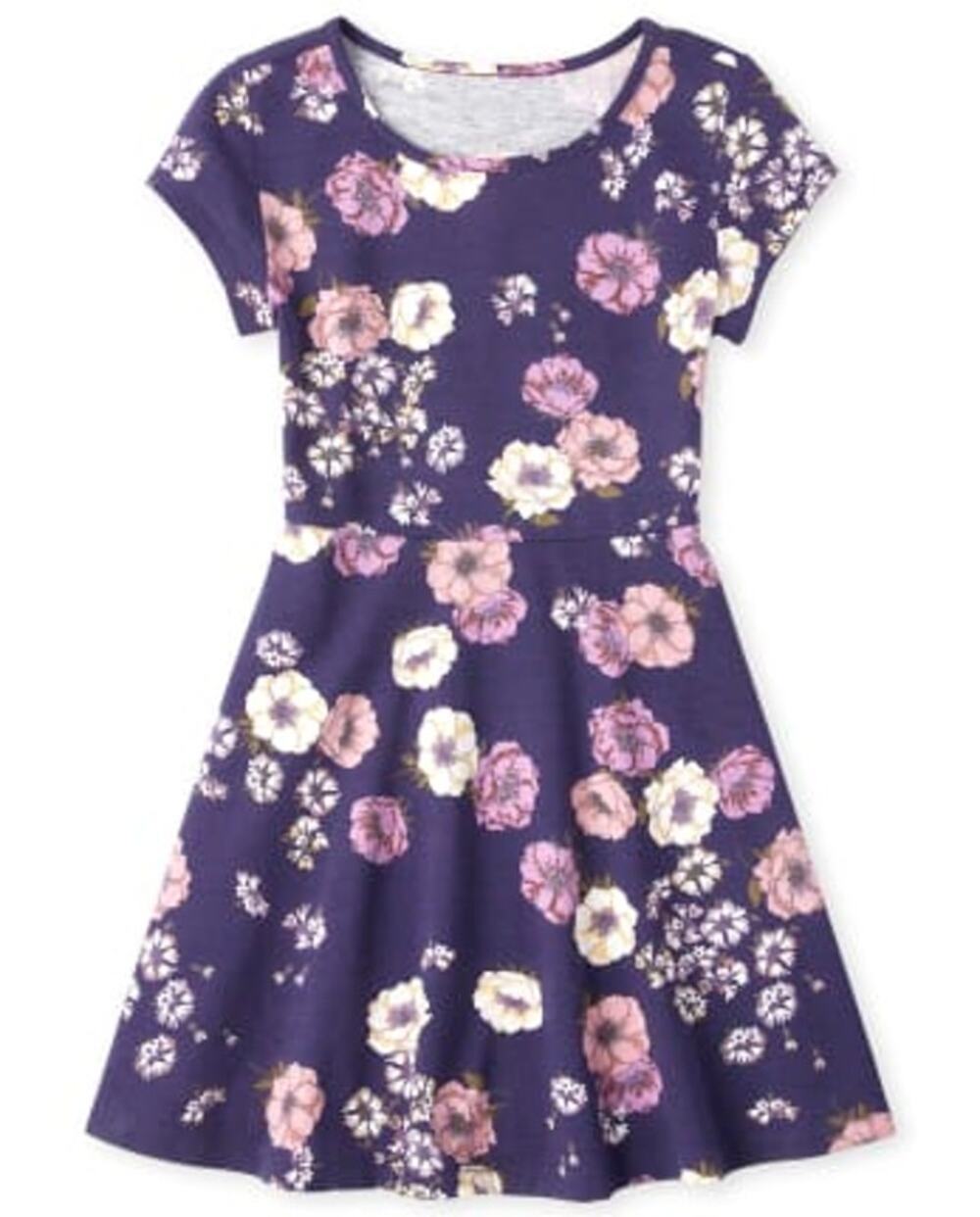 The Children's Place Girls Purple Short Sleeve Floral Dress Youth Size Large